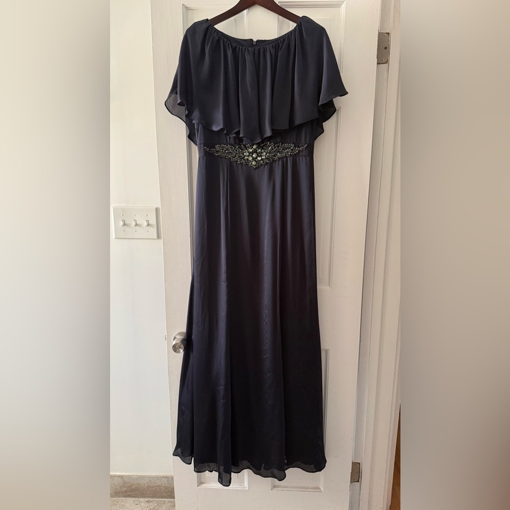 Adrianna Papell Navy Maxi Dress with Embellishments